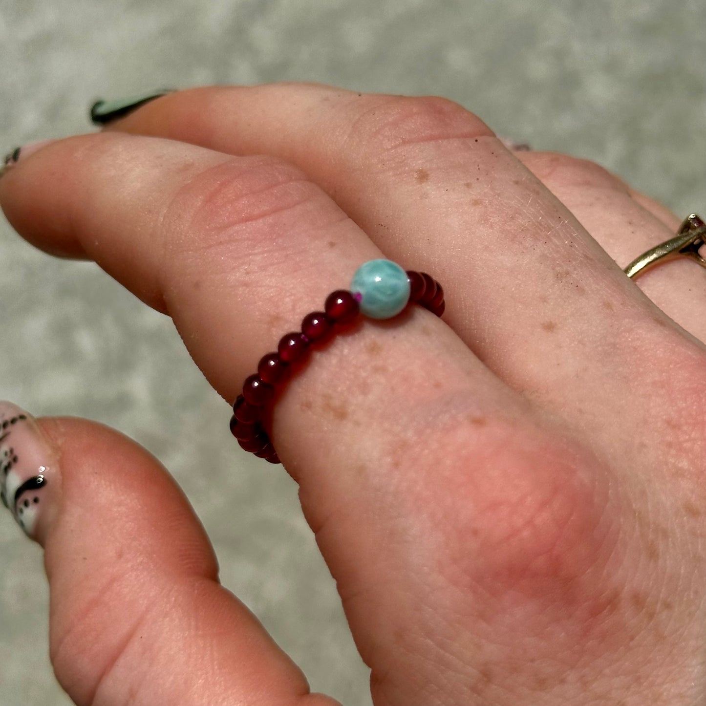 Garnet & Larimar Beaded Rings