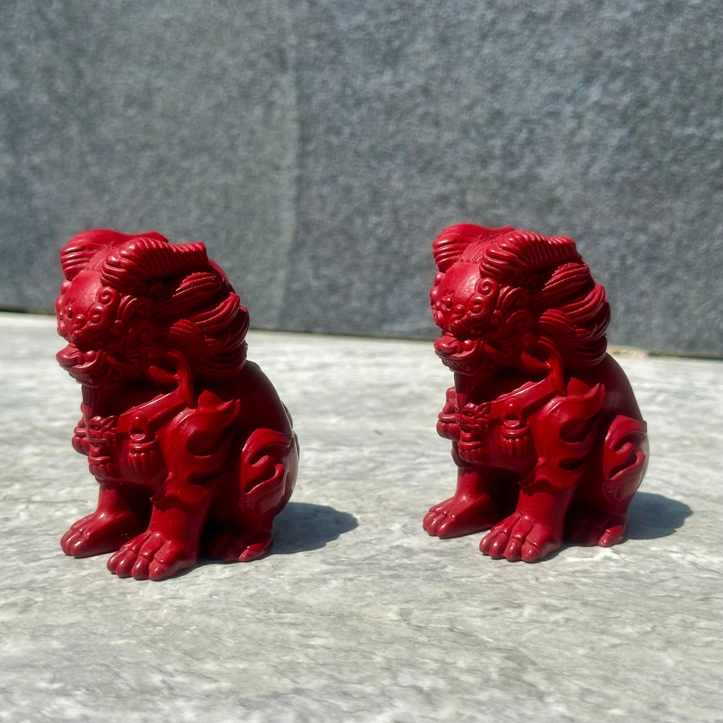 Cinnabar Chinese Guardian Lion Carving