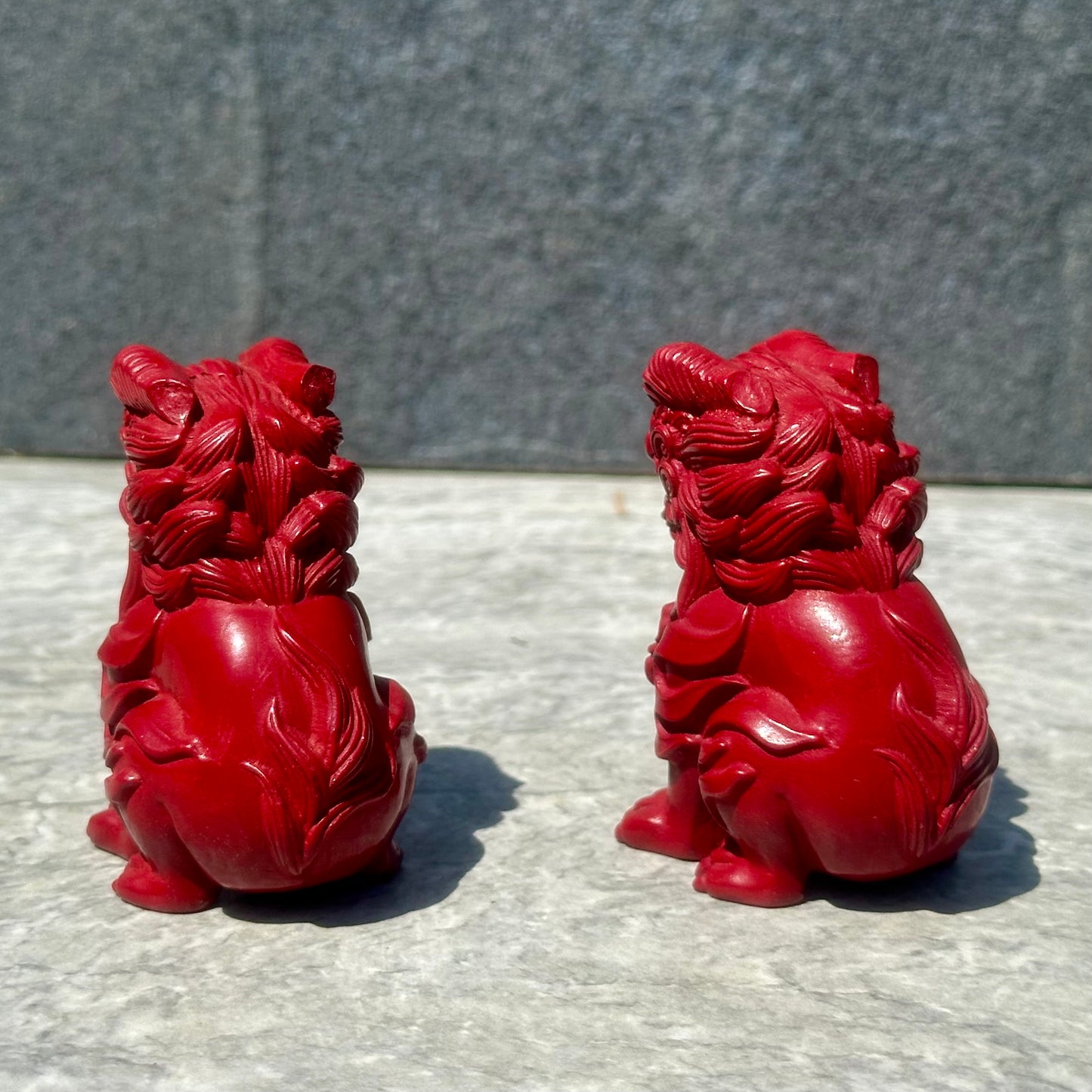 Cinnabar Chinese Guardian Lion Carving