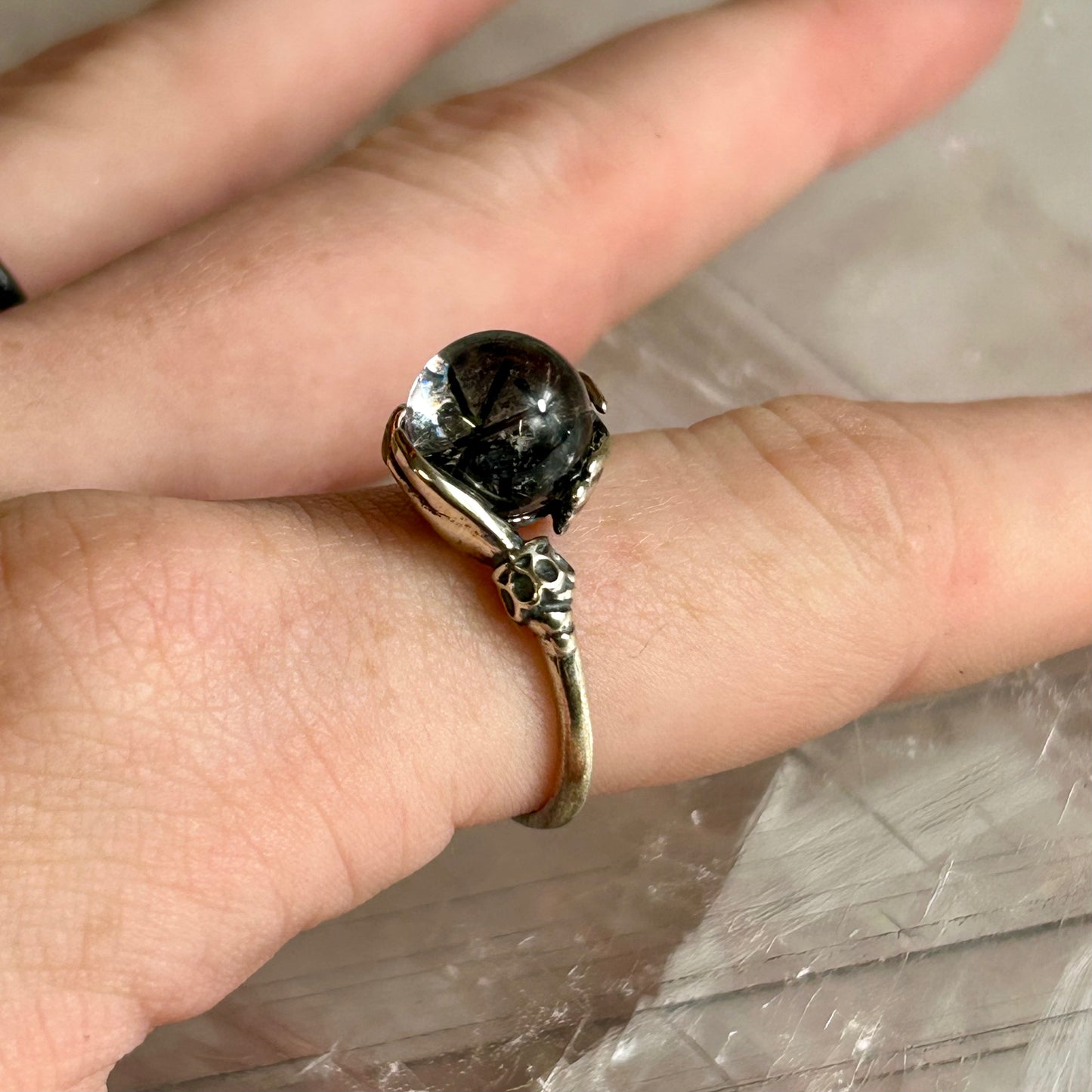 925 Silver Adjustable Hand's Holding Sphere Ring