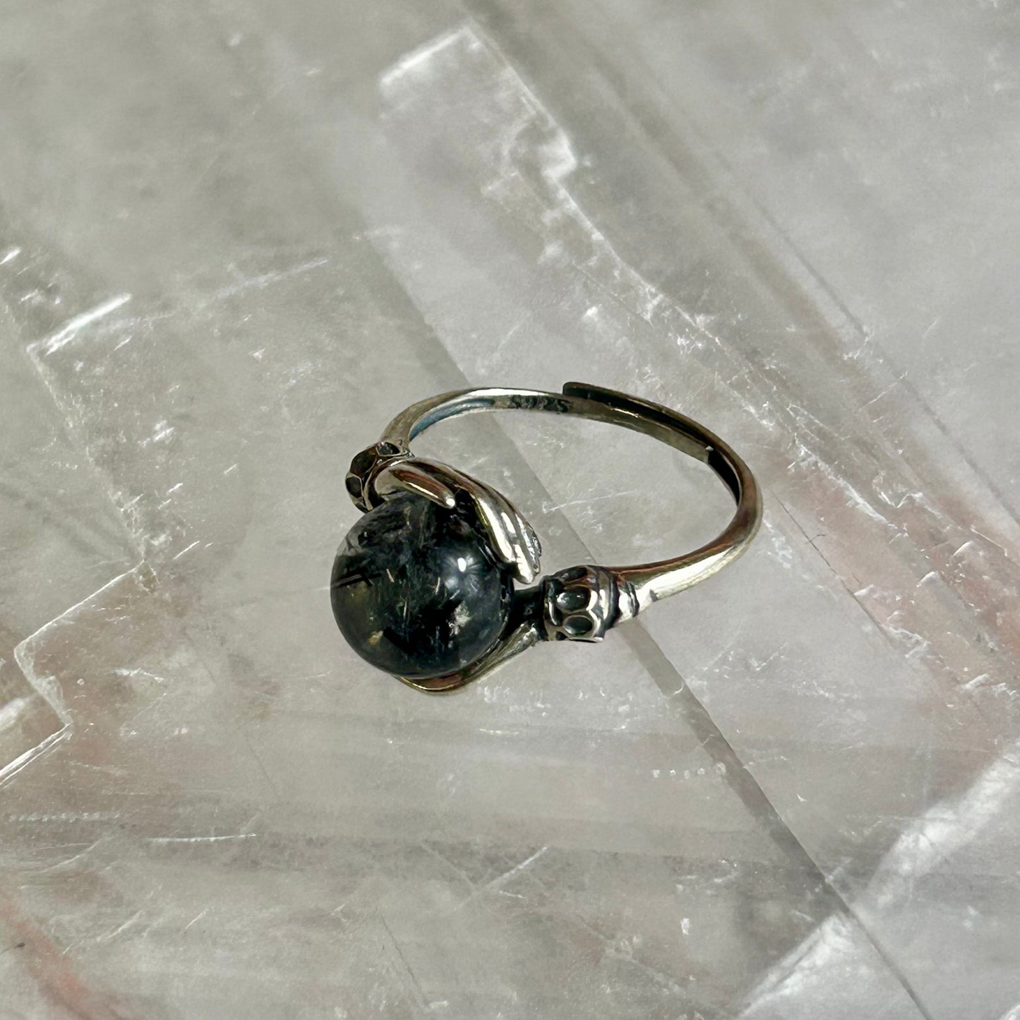 925 Silver Adjustable Hand's Holding Sphere Ring