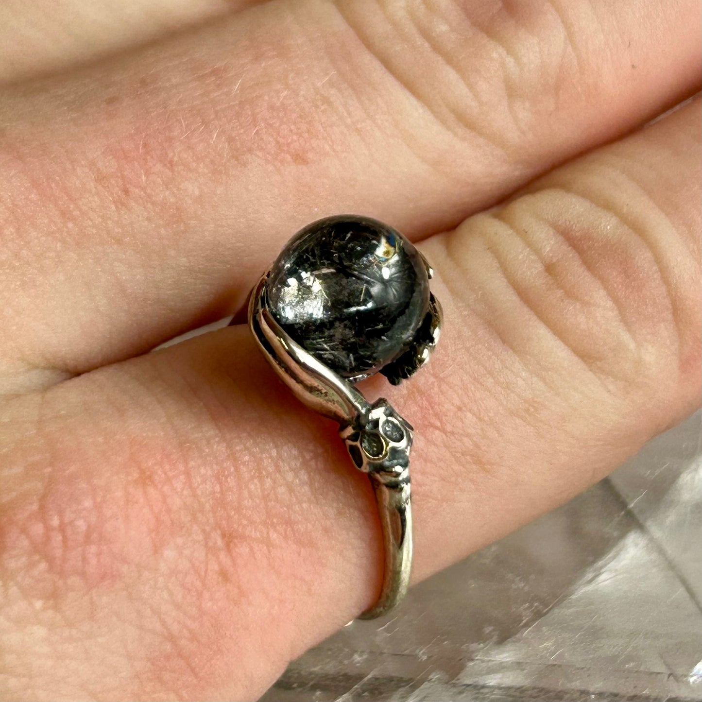 925 Silver Adjustable Hand's Holding Sphere Ring