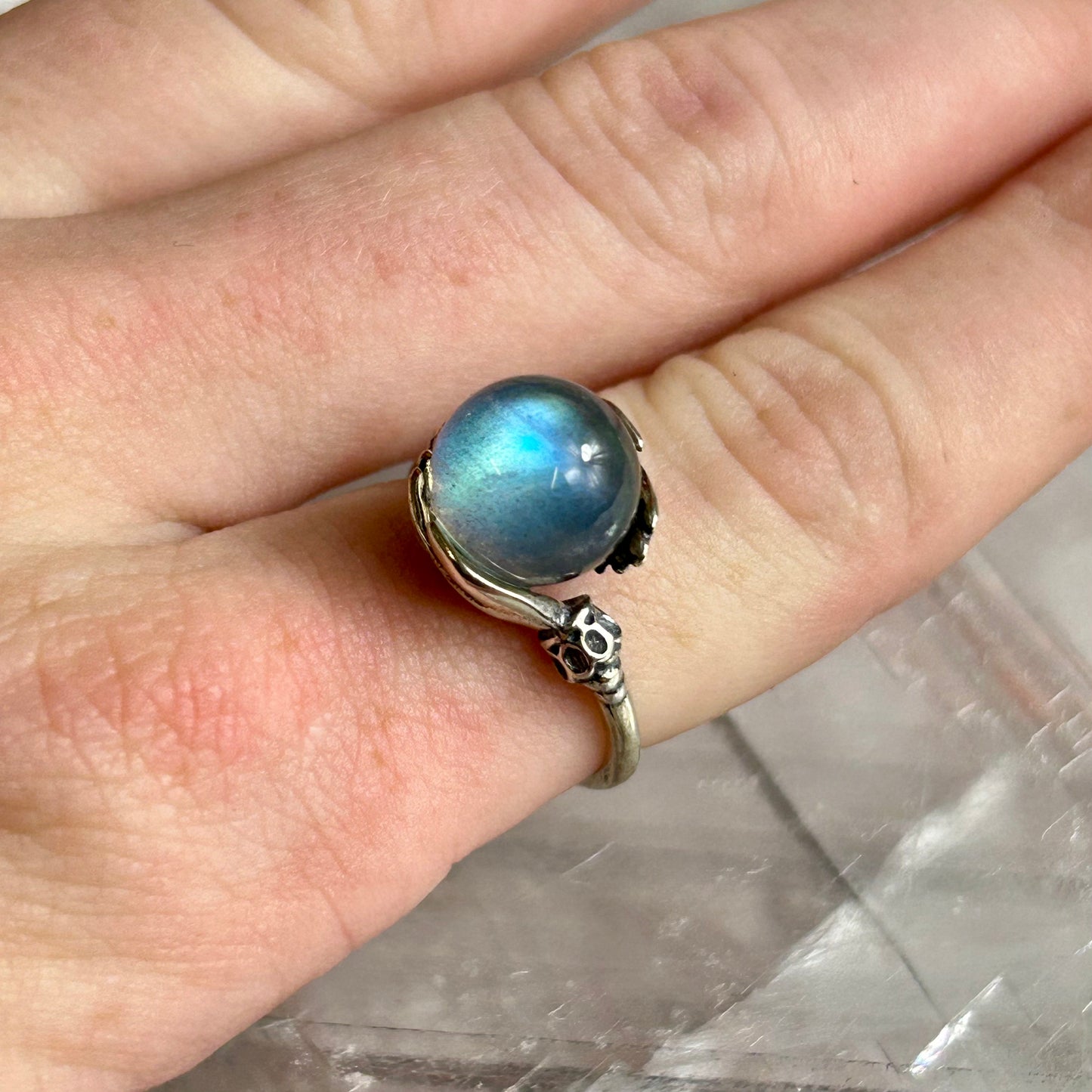 925 Silver Adjustable Hand's Holding Sphere Ring