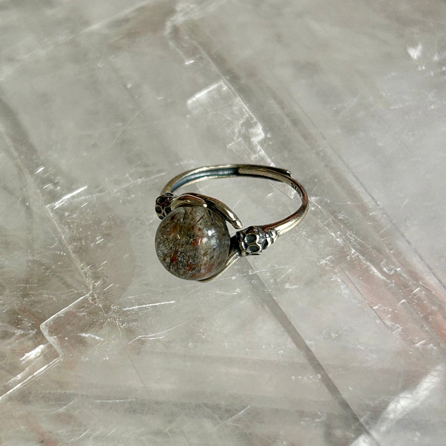 925 Silver Adjustable Hand's Holding Sphere Ring