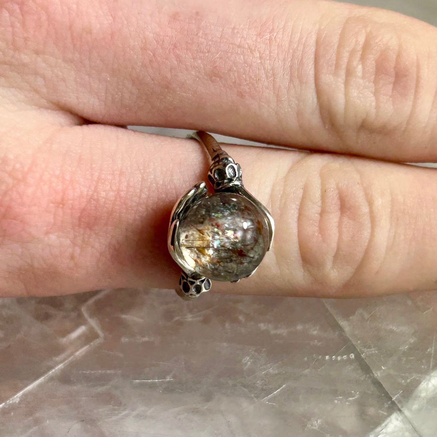 925 Silver Adjustable Hand's Holding Sphere Ring