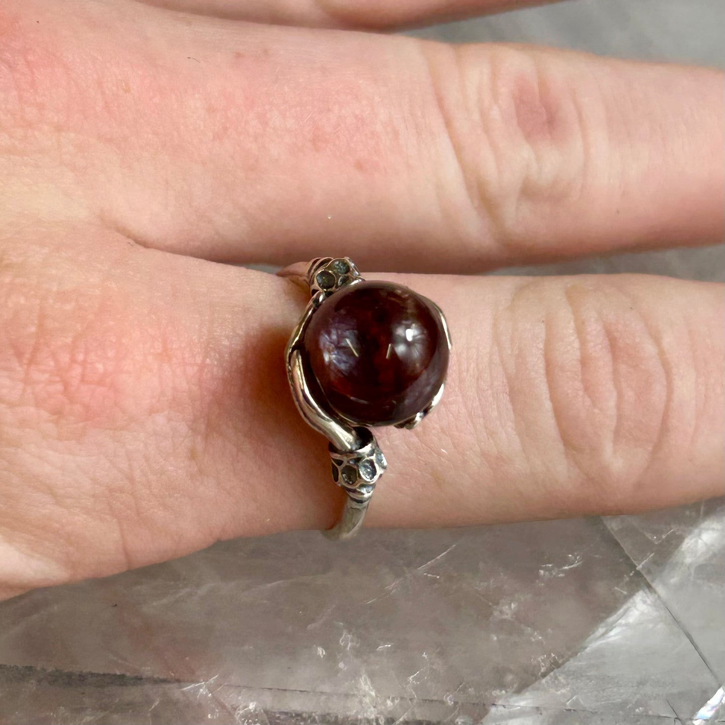 925 Silver Adjustable Hand's Holding Sphere Ring