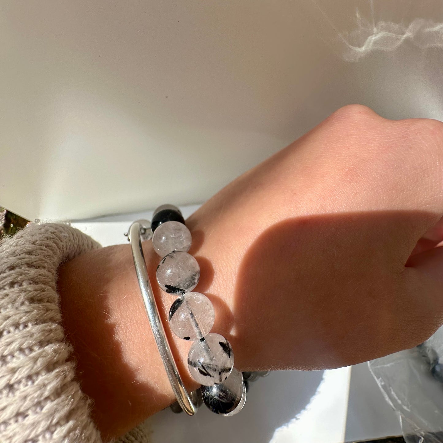 Quartz & Tourmaline 10mm Bracelet