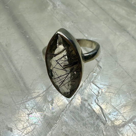 Quartz & Tourmaline Ring Size M