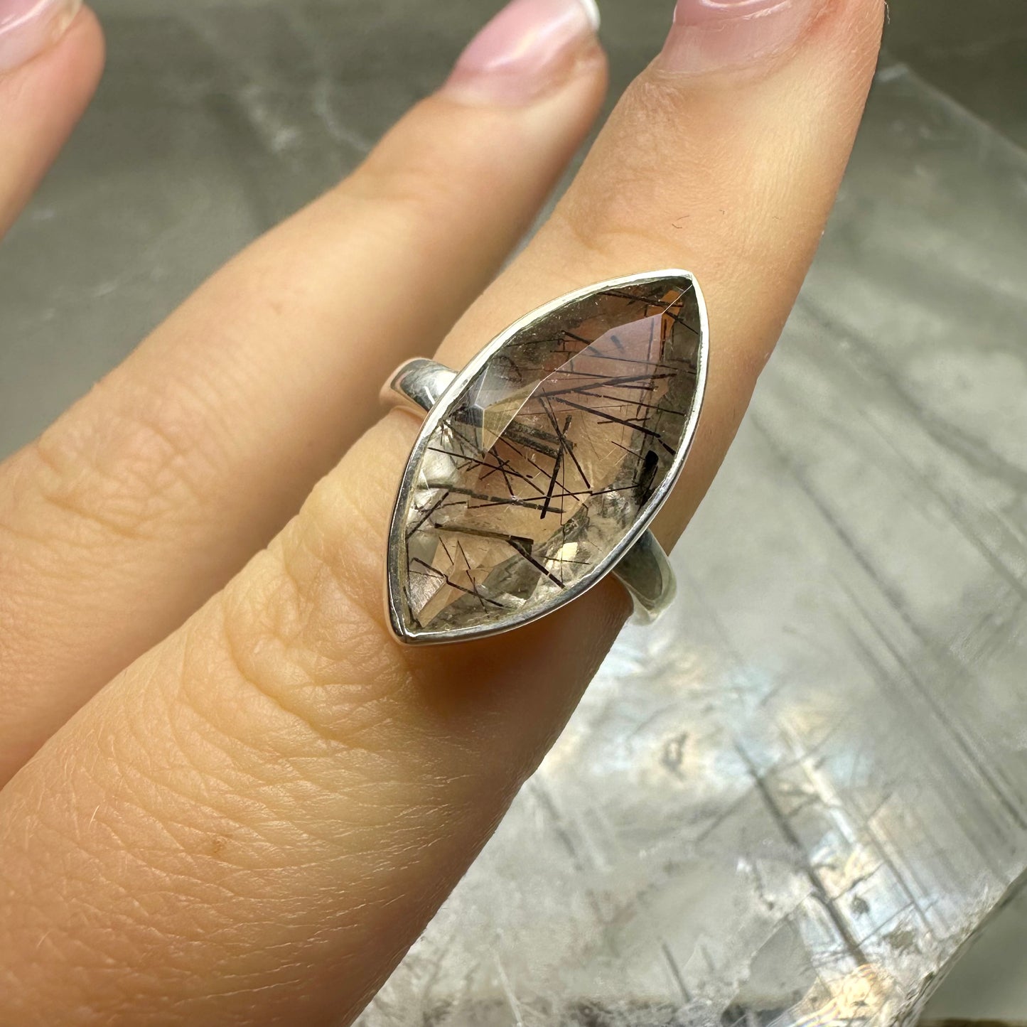 Quartz & Tourmaline Ring Size M