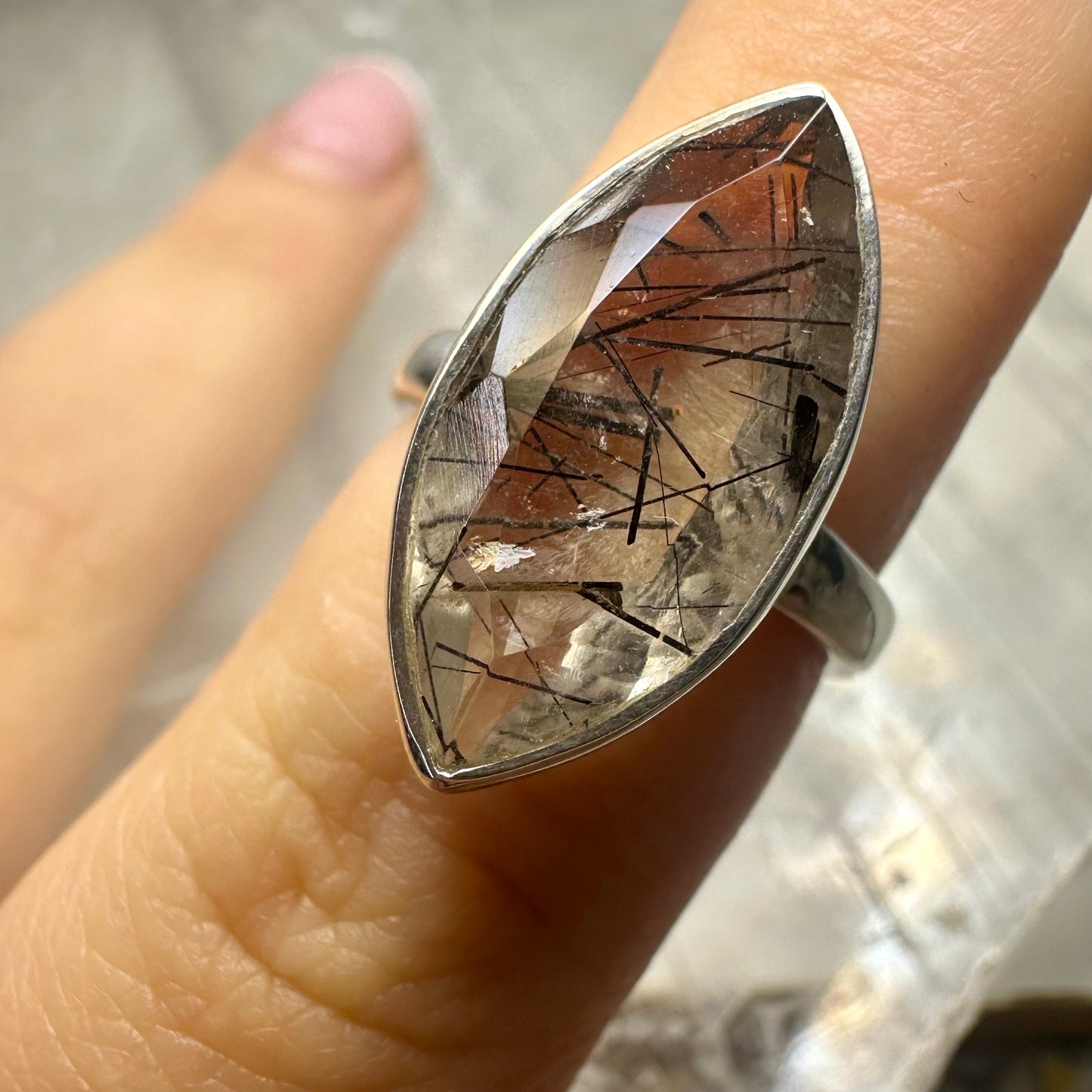 Quartz & Tourmaline Ring Size M