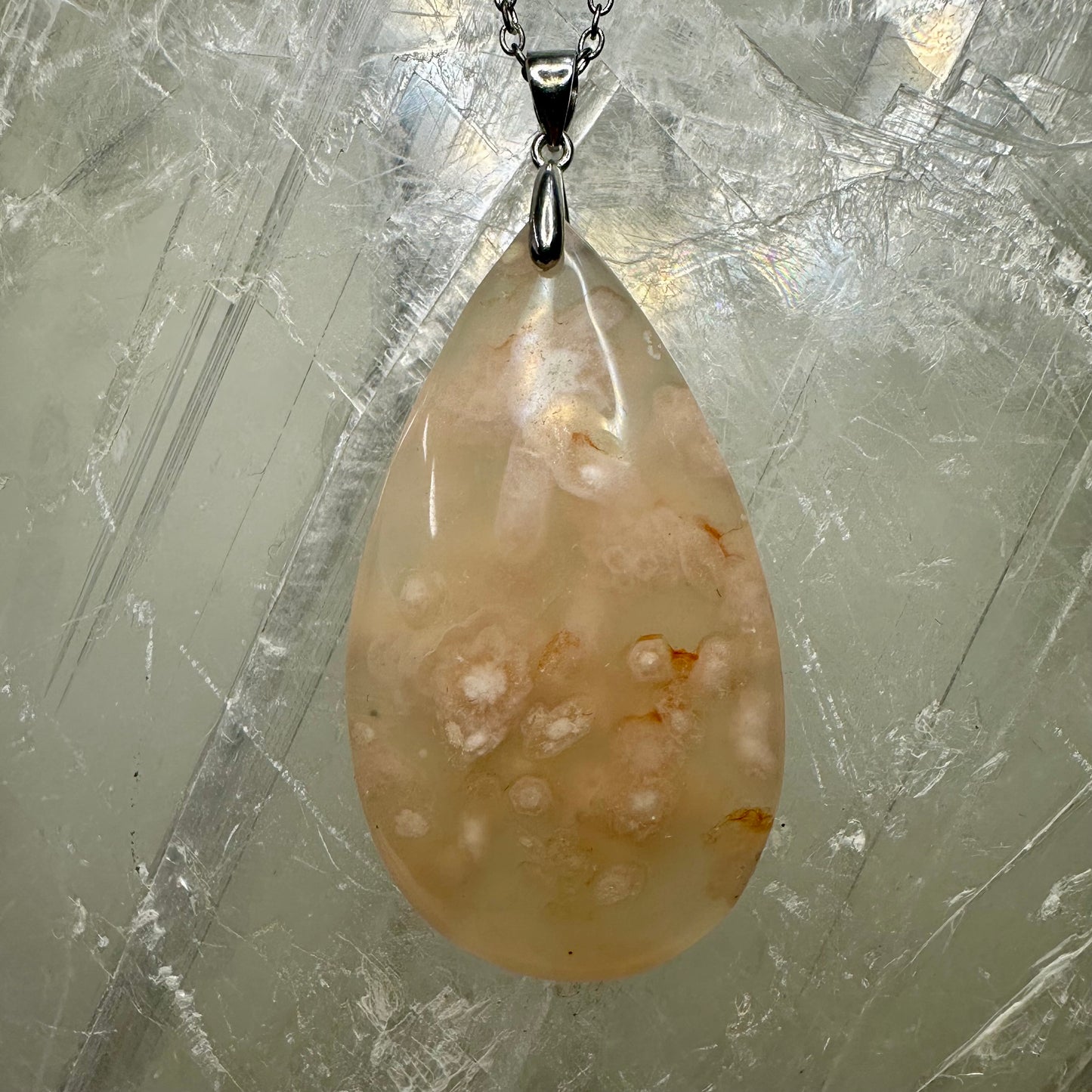 Flower Agate Teardrop Pendant 925