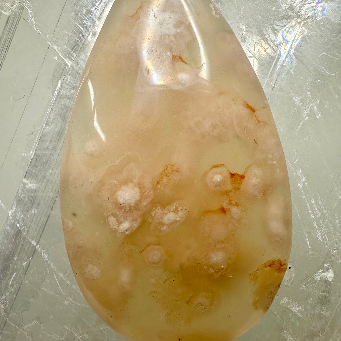 Flower Agate Teardrop Pendant 925