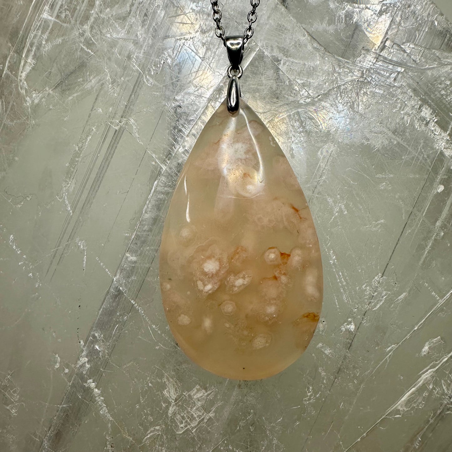 Flower Agate Teardrop Pendant 925