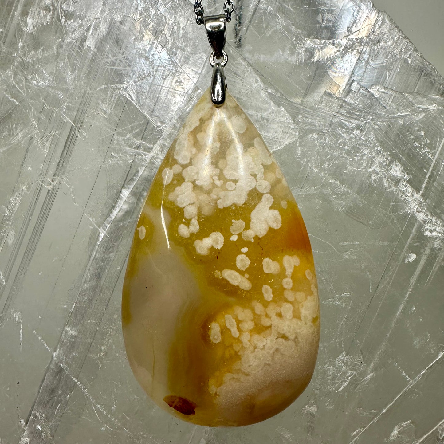 Flower Agate Teardrop Pendant