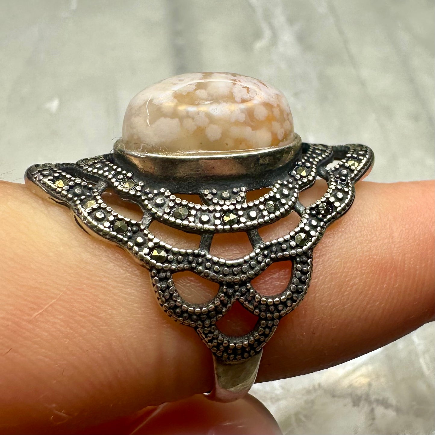 Flower Agate Adjustable Ring