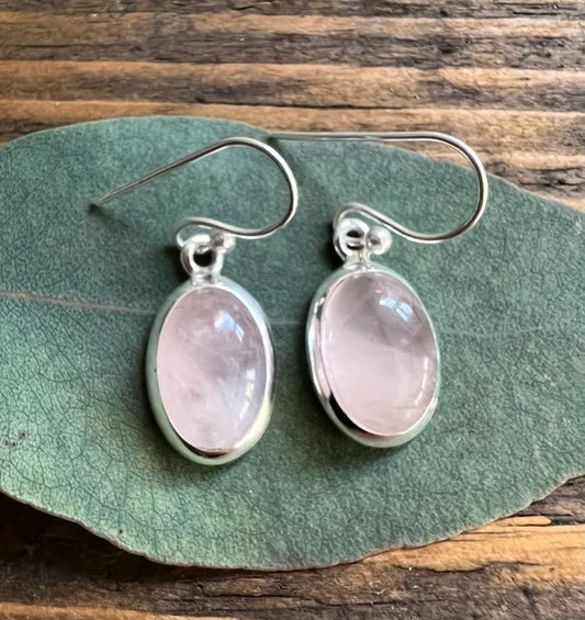 Silver Earring Oval Rose Quartz