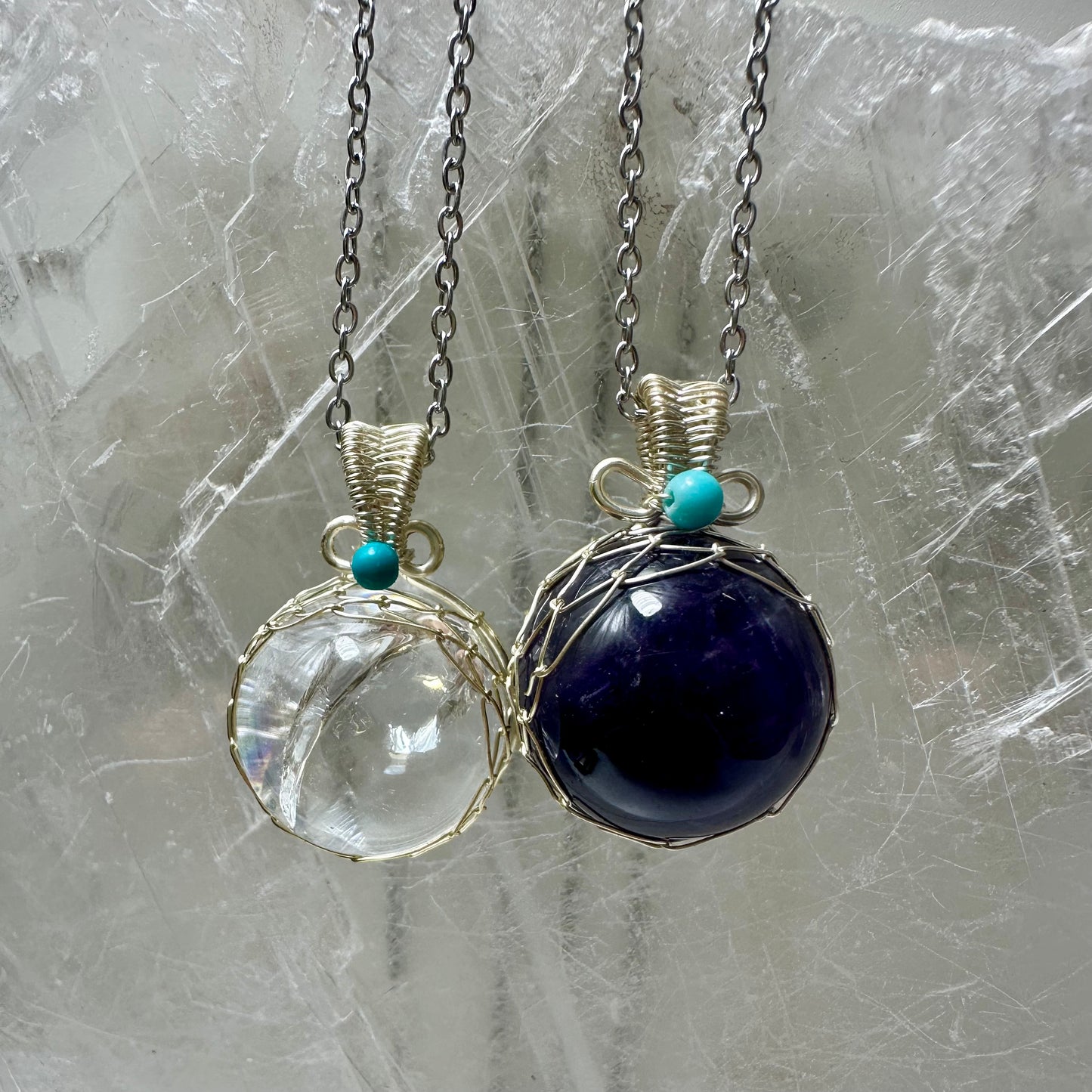 Amethyst & Quartz Stainless Steel Pendants