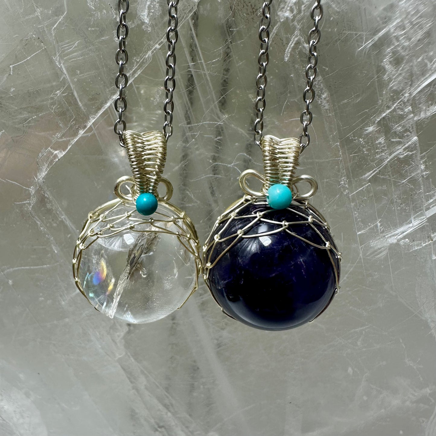 Amethyst & Quartz Stainless Steel Pendants
