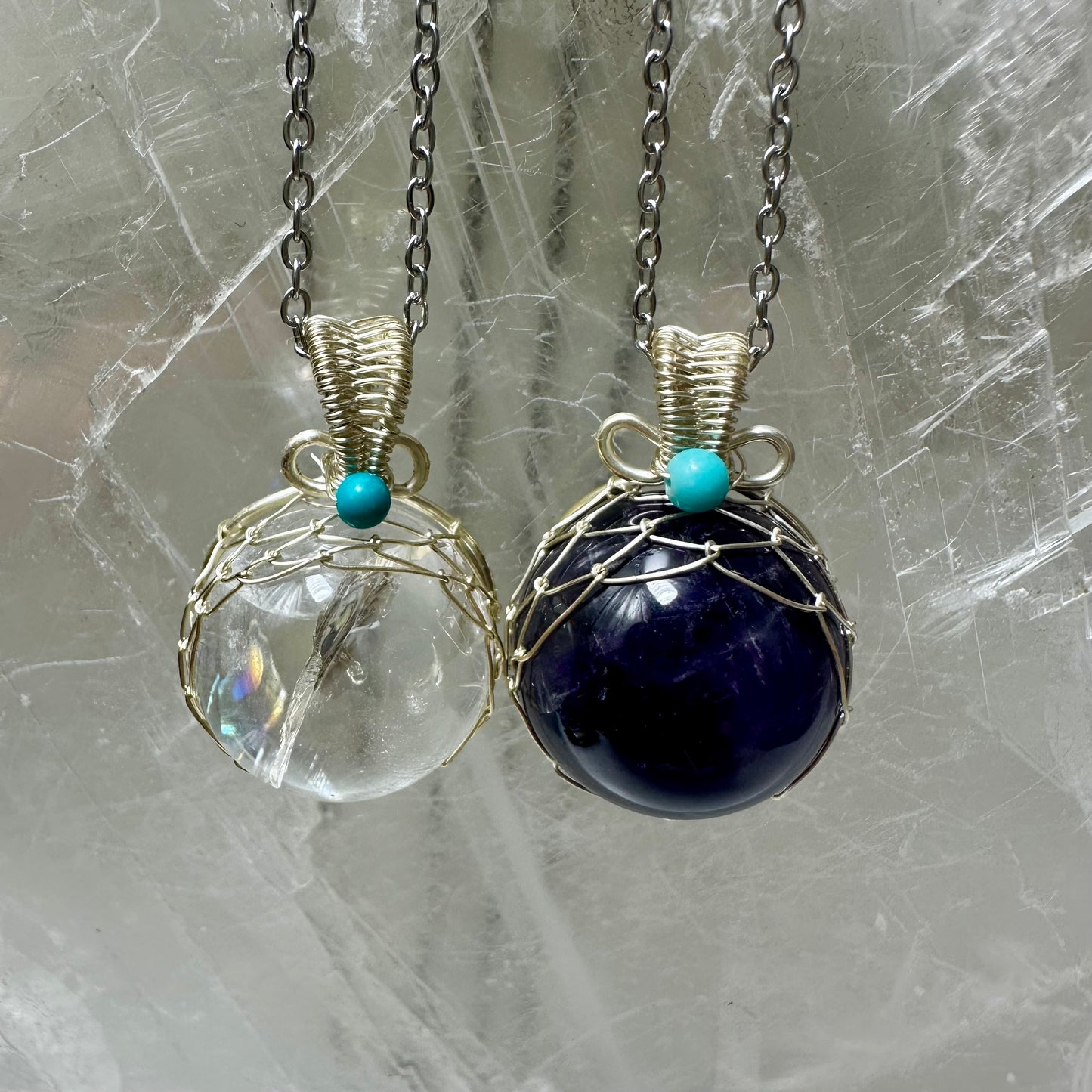Amethyst & Quartz Stainless Steel Pendants