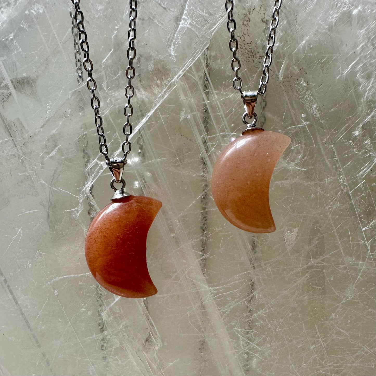 925 Peach Moonstone Moon Pendants