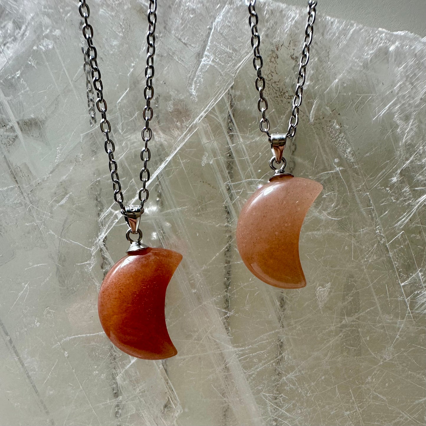 925 Peach Moonstone Moon Pendants