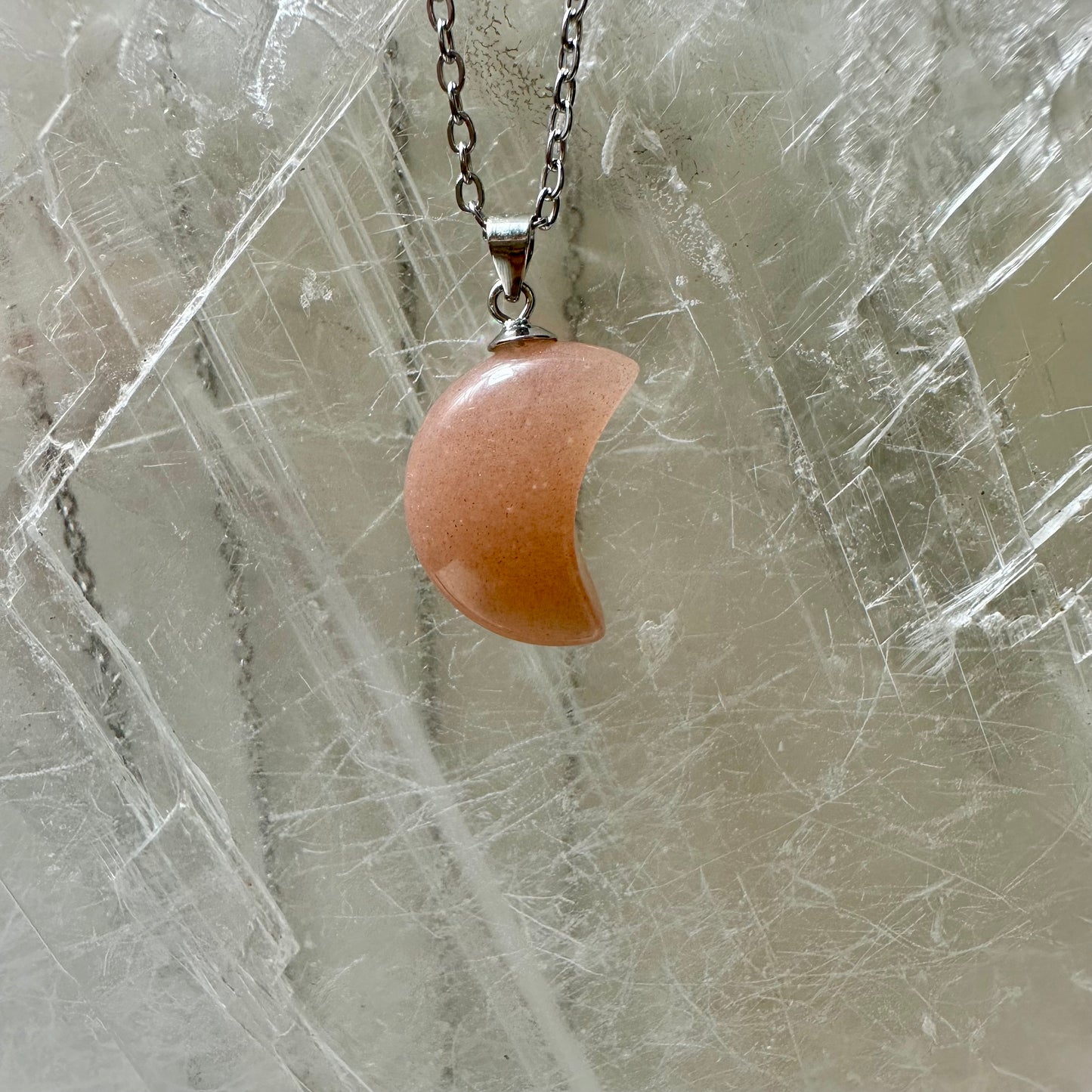 925 Peach Moonstone Moon Pendants