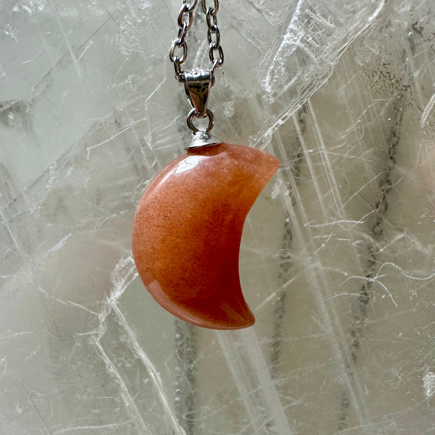 925 Peach Moonstone Moon Pendants