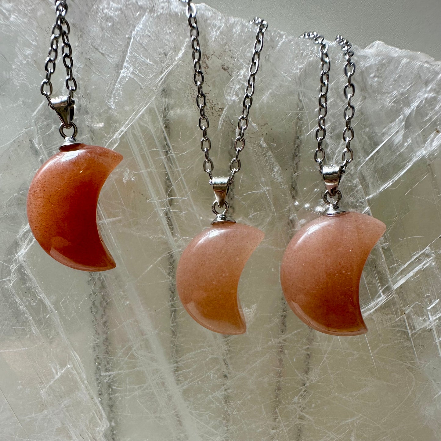 925 Peach Moonstone Moon Pendants