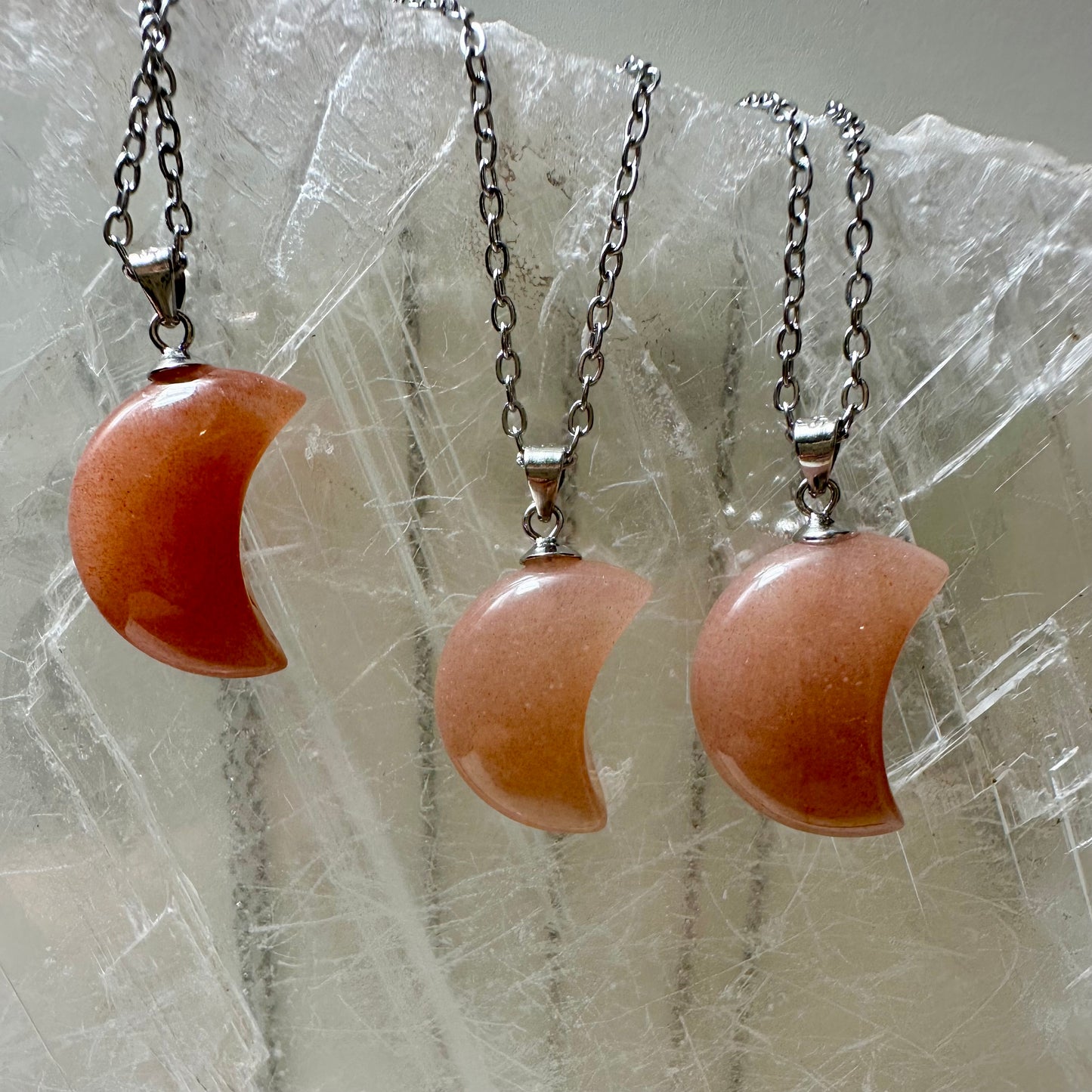 925 Peach Moonstone Moon Pendants