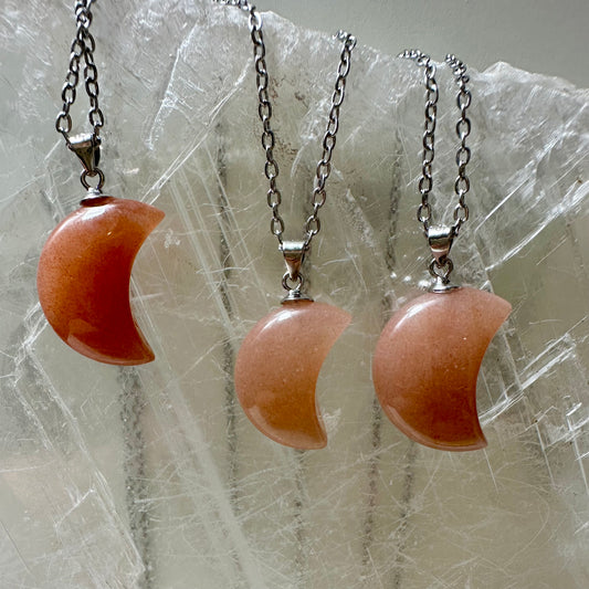 925 Peach Moonstone Moon Pendants