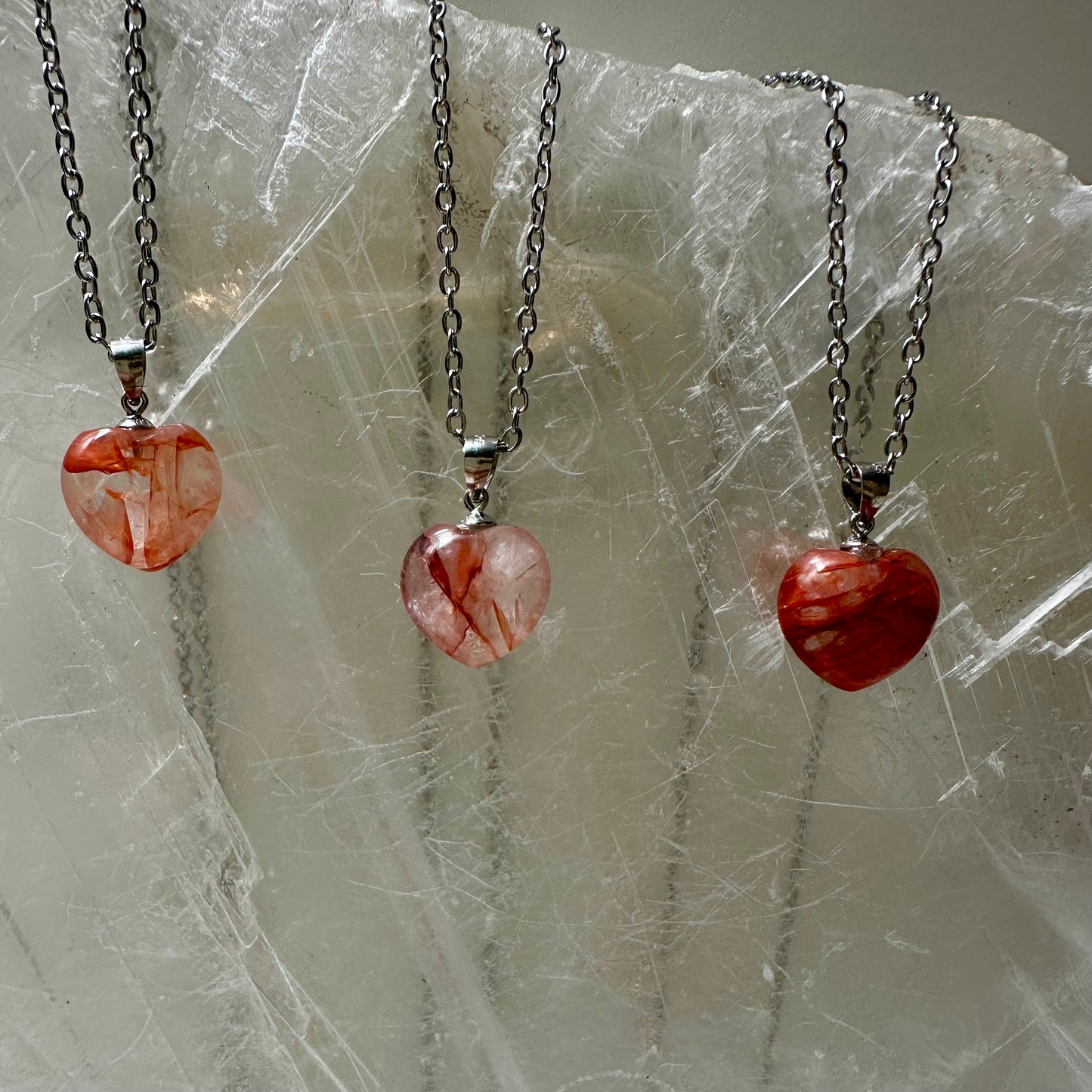 925 Fire Quartz Heart Pendants