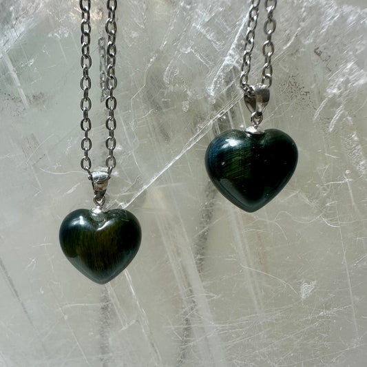 925 Blue Tigers Eye Heart Pendants