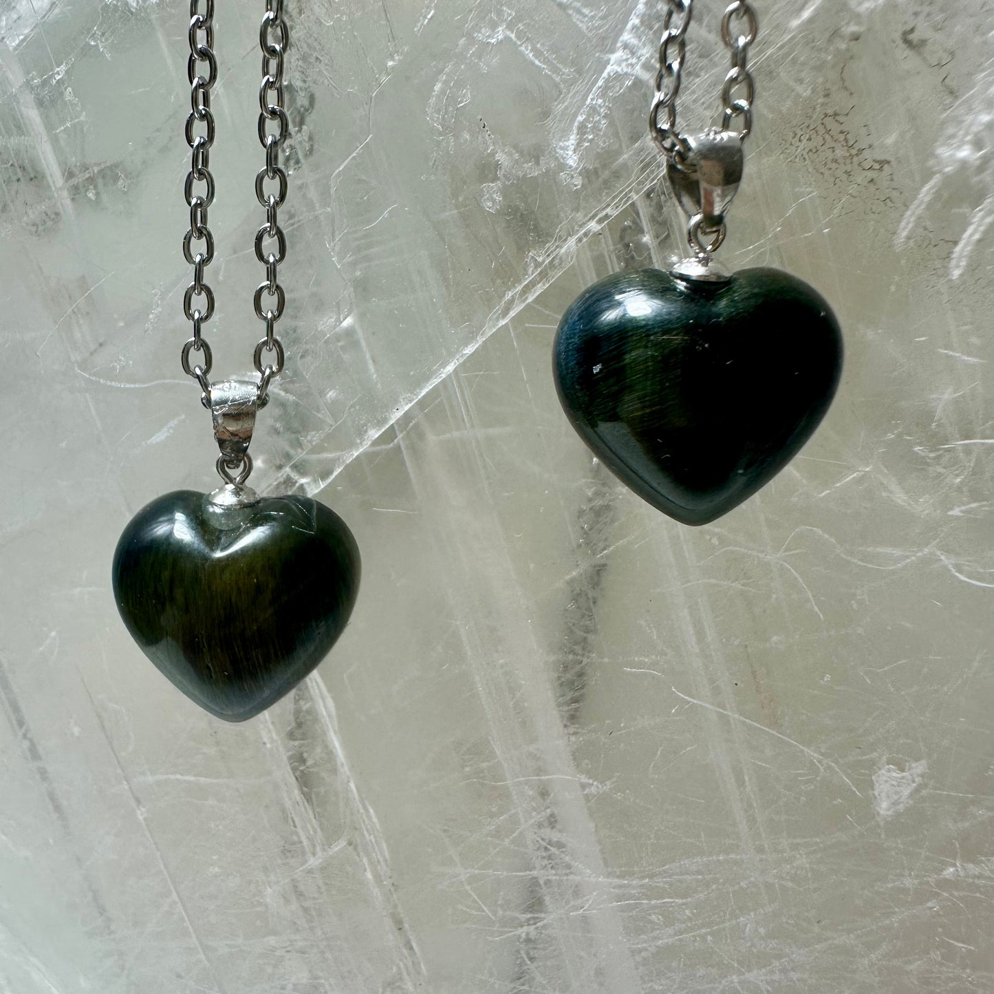925 Blue Tigers Eye Heart Pendants