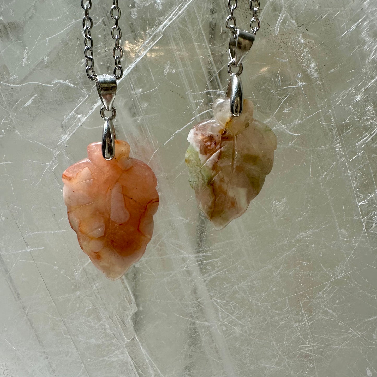 925 Flower Agate Leaf Carving Pendant