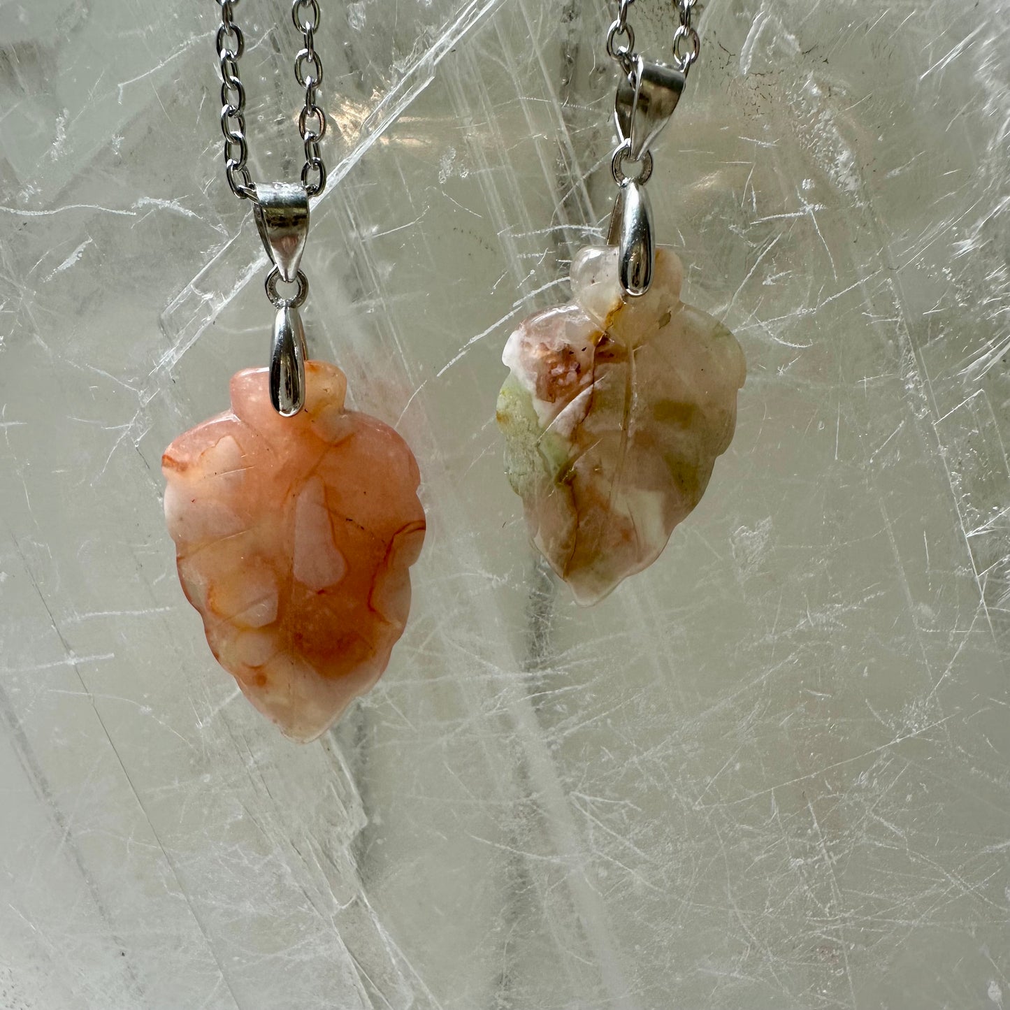 925 Flower Agate Leaf Carving Pendant