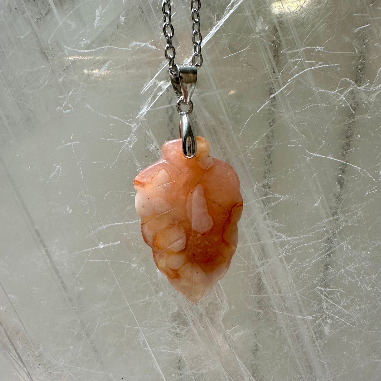 925 Flower Agate Leaf Carving Pendant