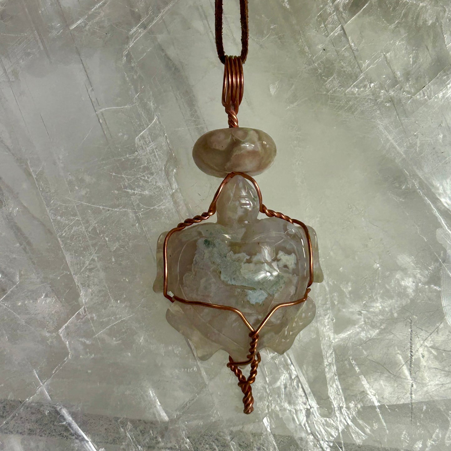 Lee's Makes - Green Flower Agate Turtle Pendant