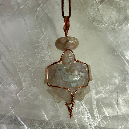 Lee's Makes - Green Flower Agate Turtle Pendant