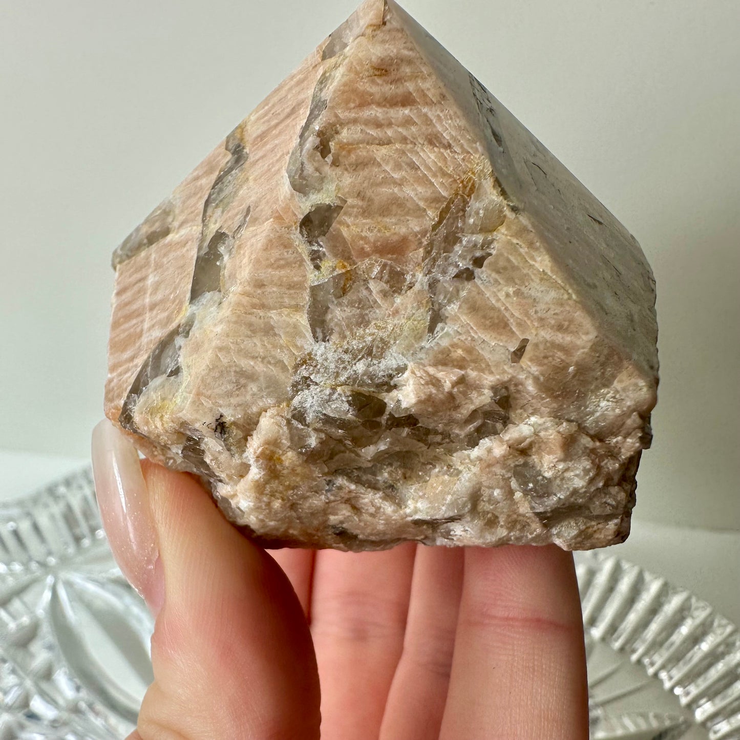 Peach Moonstone And Smokey Quartz Points