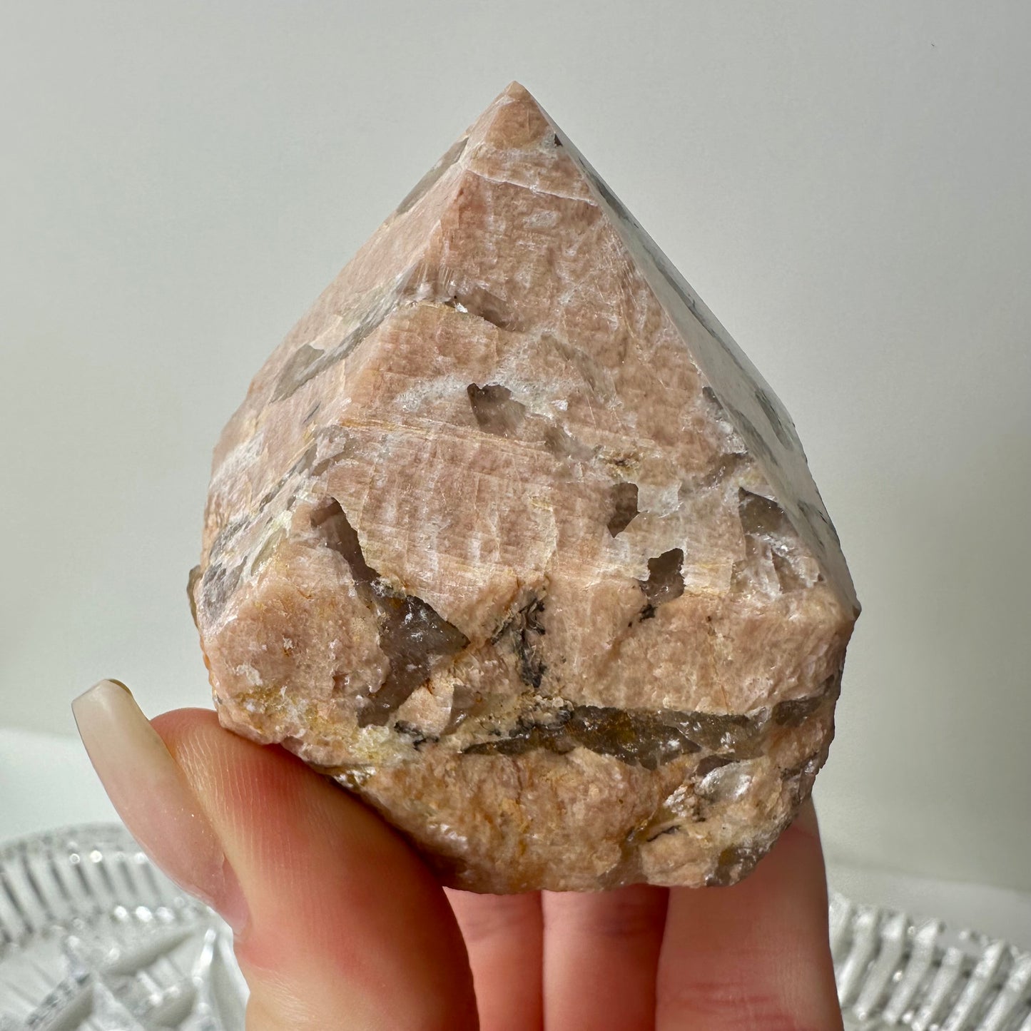 Peach Moonstone And Smokey Quartz Points
