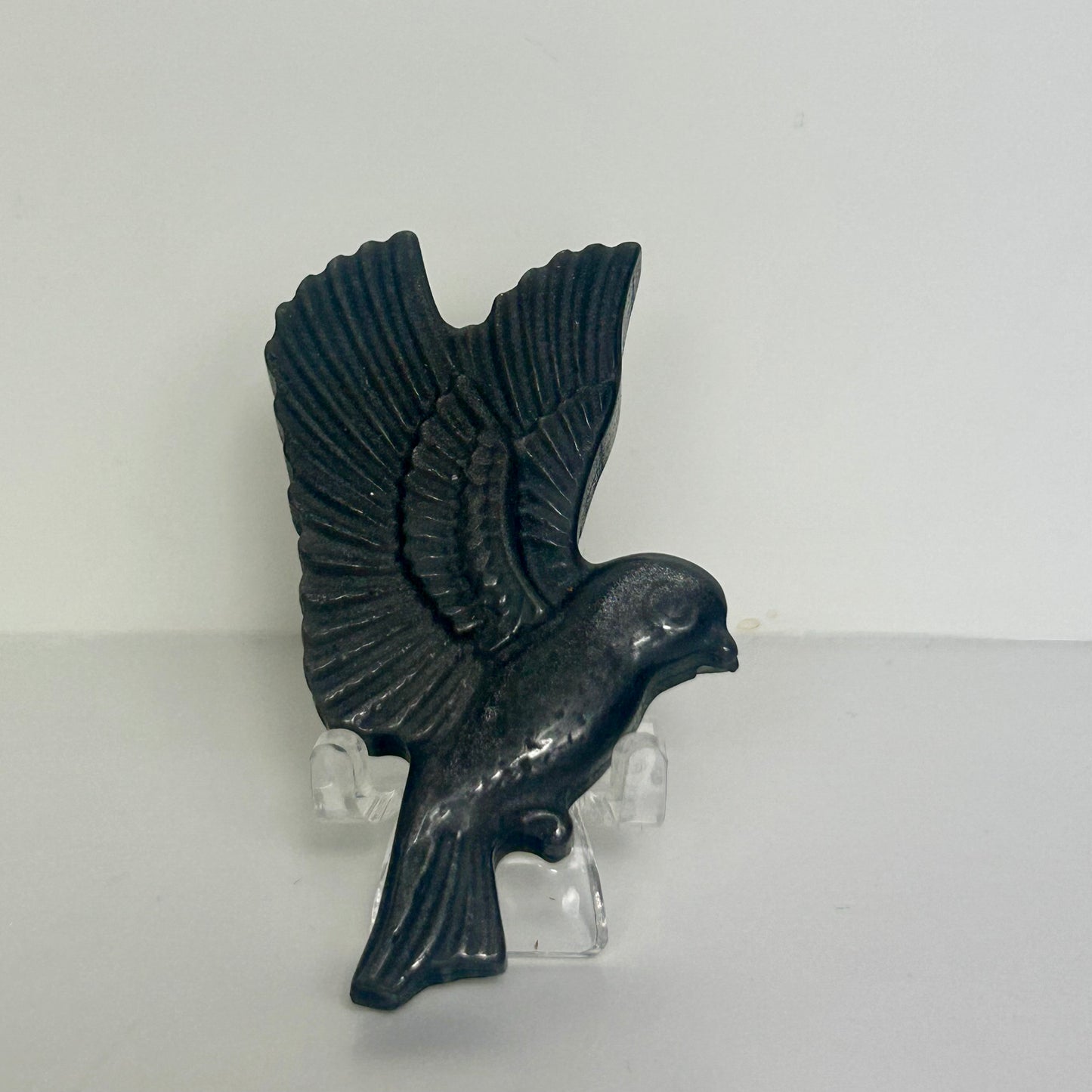 Silver Sheen Obsidian Bird Carving