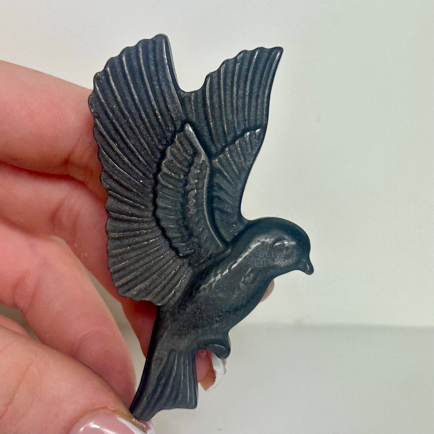 Silver Sheen Obsidian Bird Carving