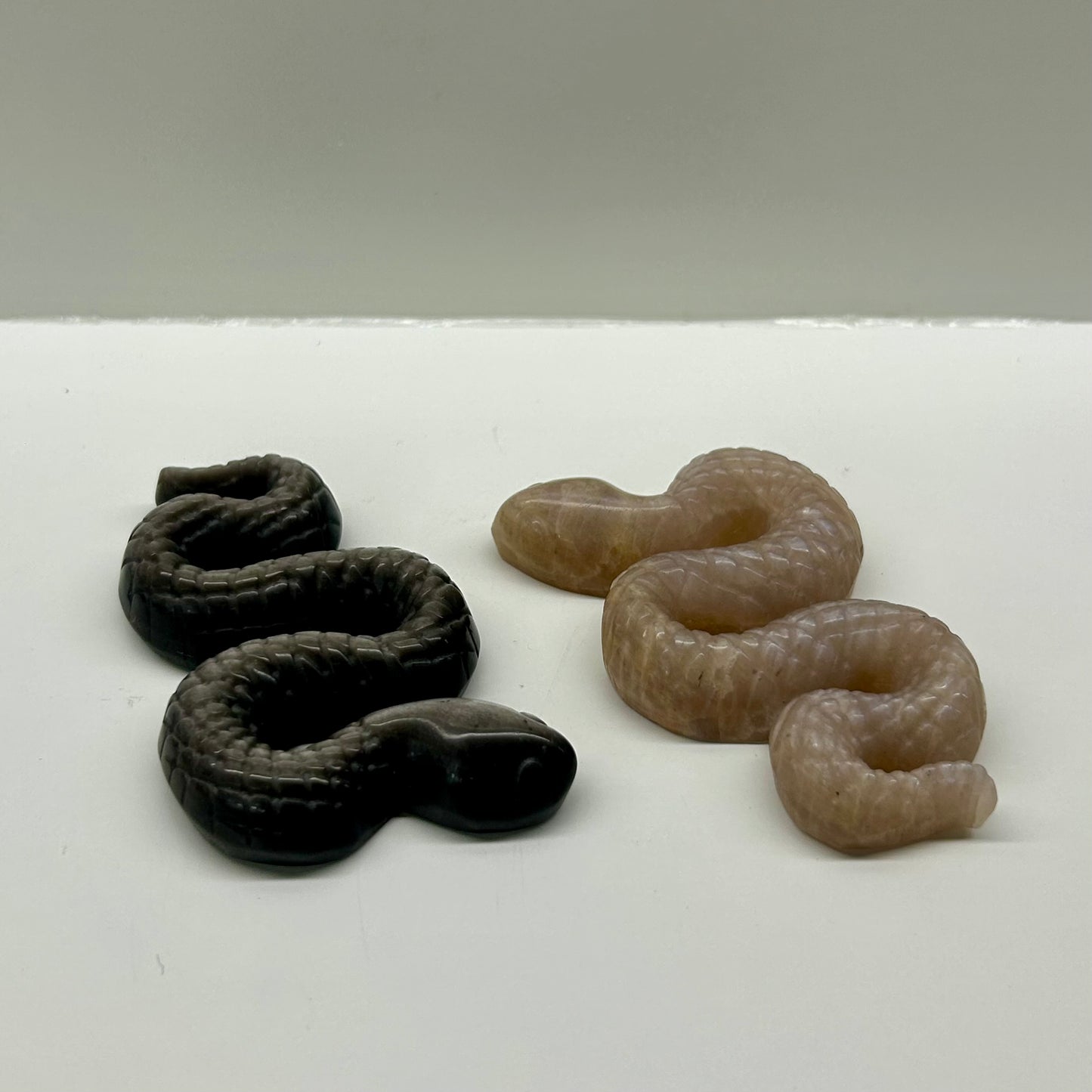Obsidian& Moonstone Snake Carvings
