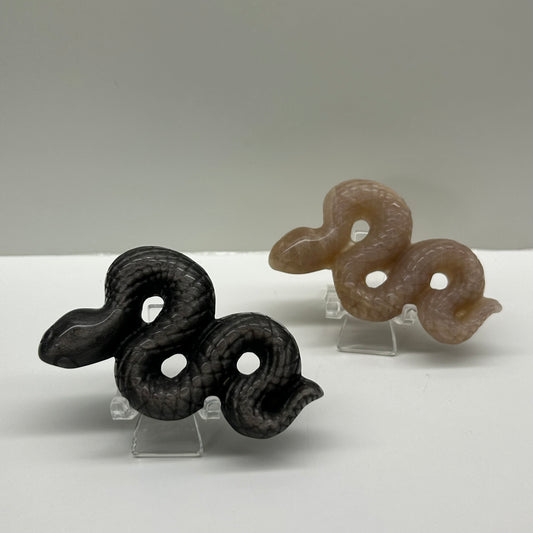 Obsidian& Moonstone Snake Carvings