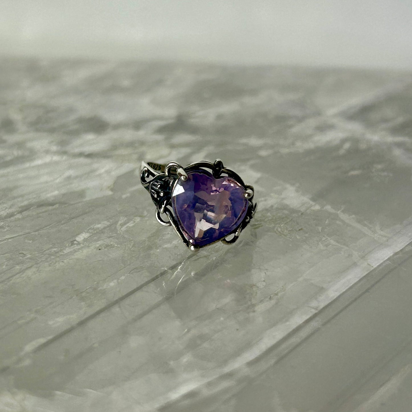 Lavender MoonStone Heart 925Ring (Adjustilbe)