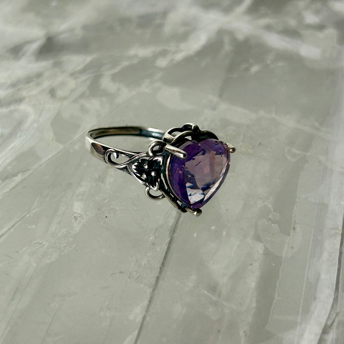 Lavender MoonStone Heart 925Ring (Adjustilbe)