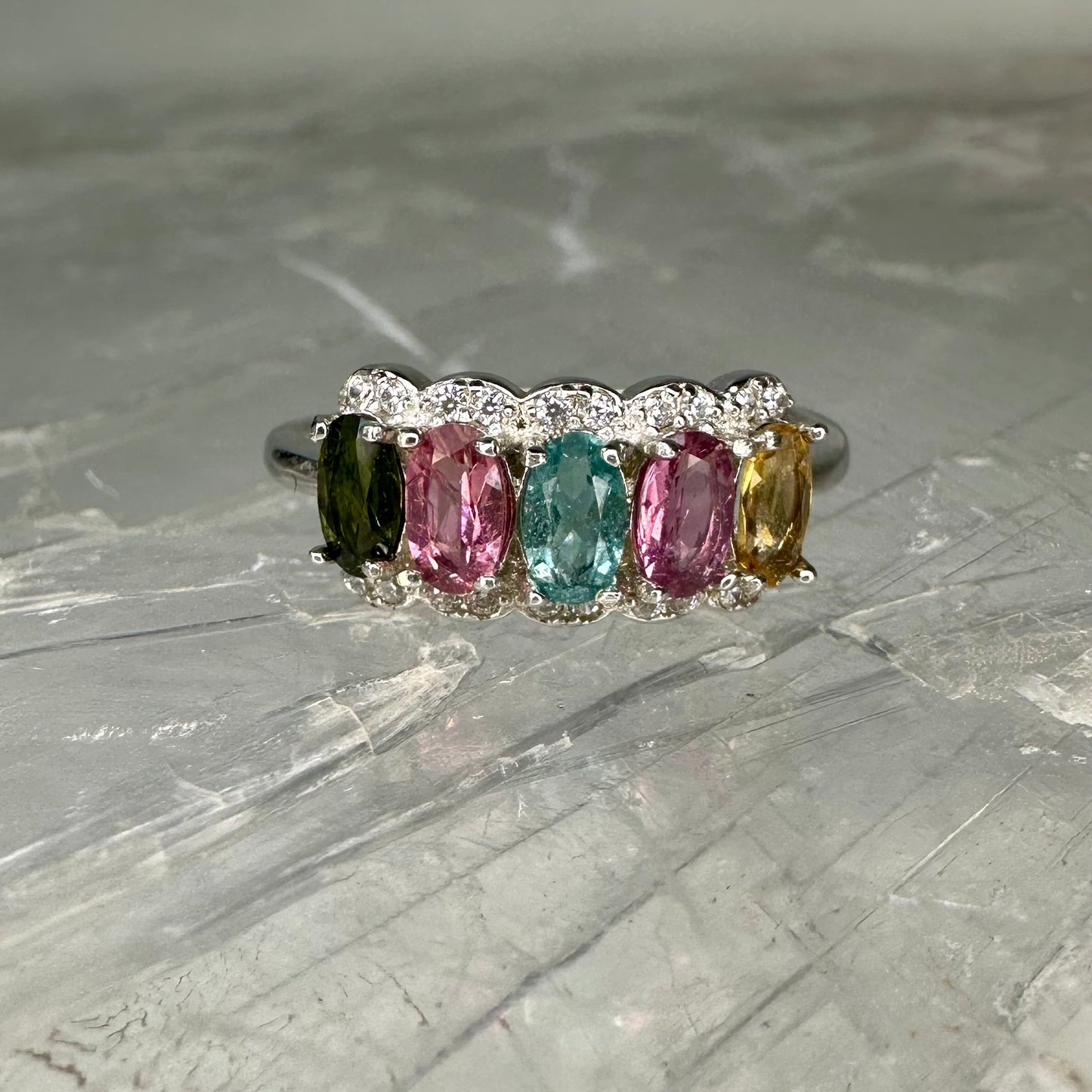 Mixed Tourmaline Adjustable 925 Ring