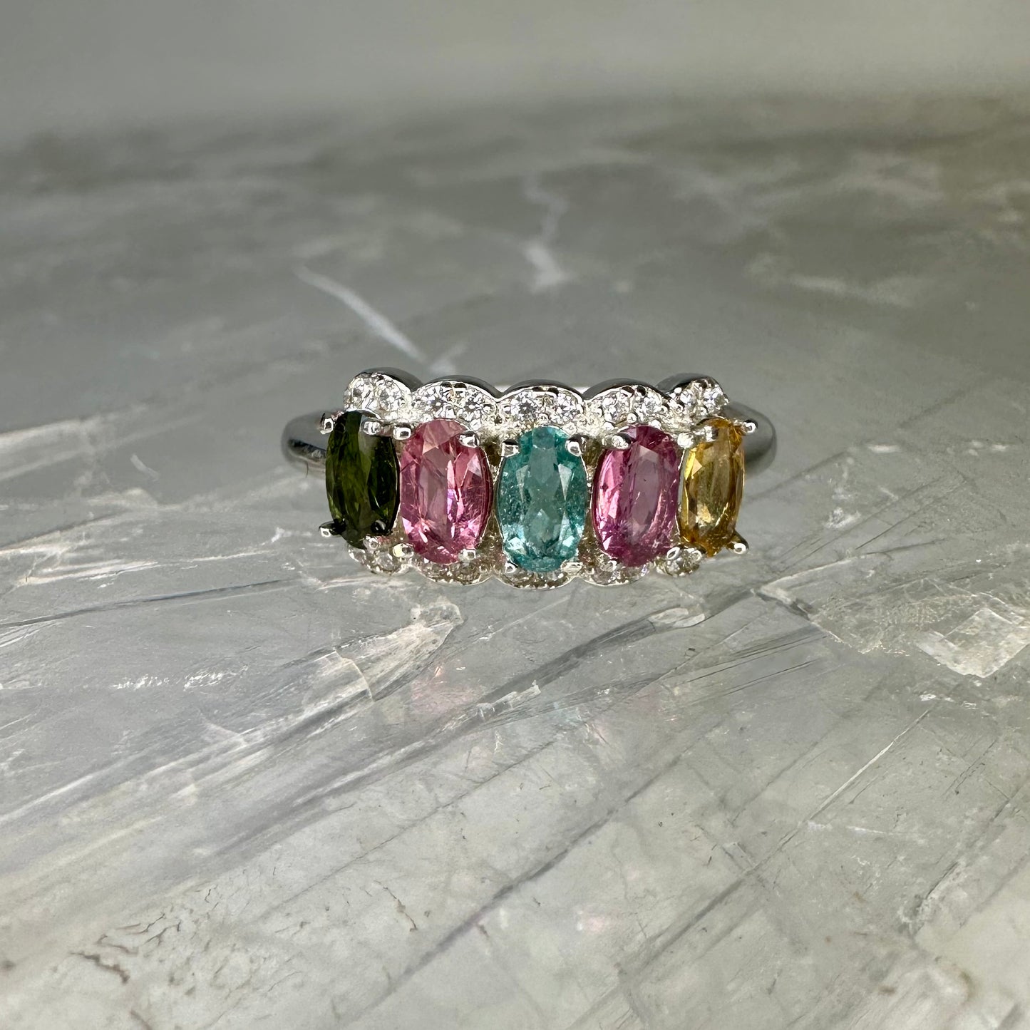 Mixed Tourmaline Adjustable 925 Ring