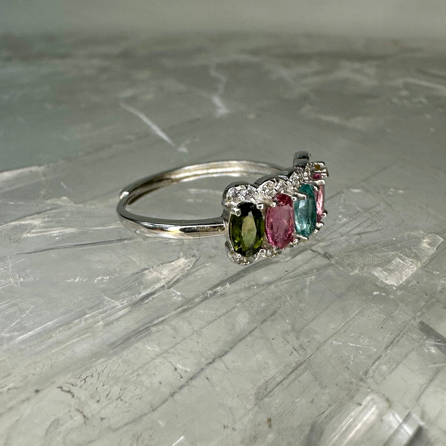 Mixed Tourmaline Adjustable 925 Ring