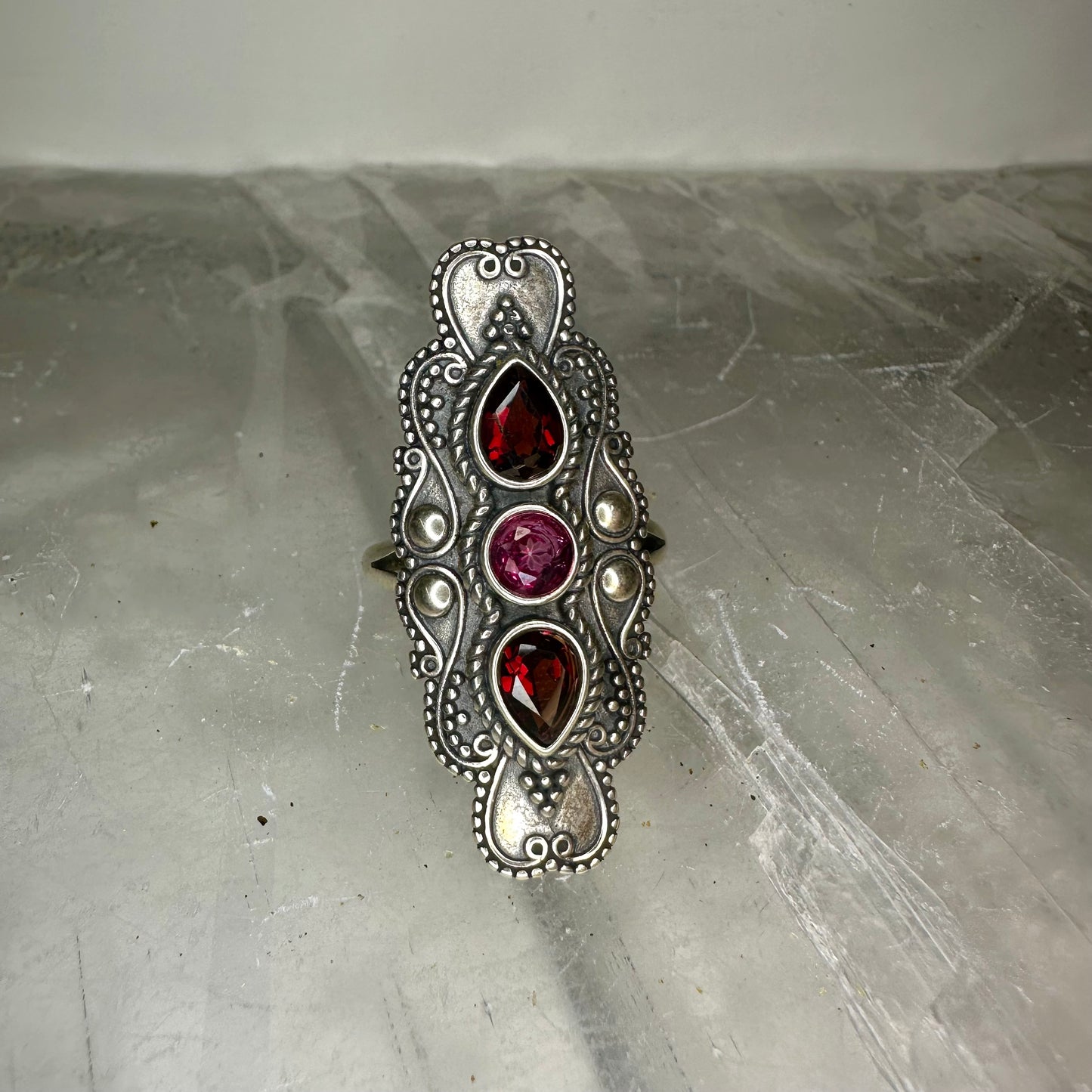 Garnet & Pink Topaz Adjustable Ring